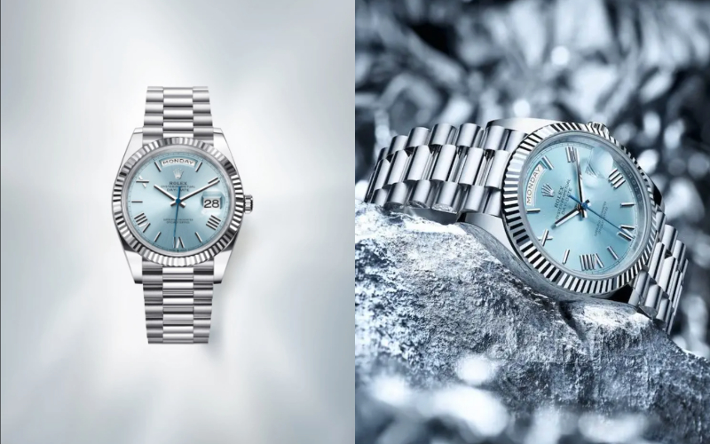 相信這款新出的Oyster Perpetual Day-Date 40，已經成功吸引了不少錶迷眼球，特別是女錶迷！以珍貴稀有的鉑金鑄造而成的新款Day-Date，配上美得令人屏息靜氣的冰藍錶面和藍針，